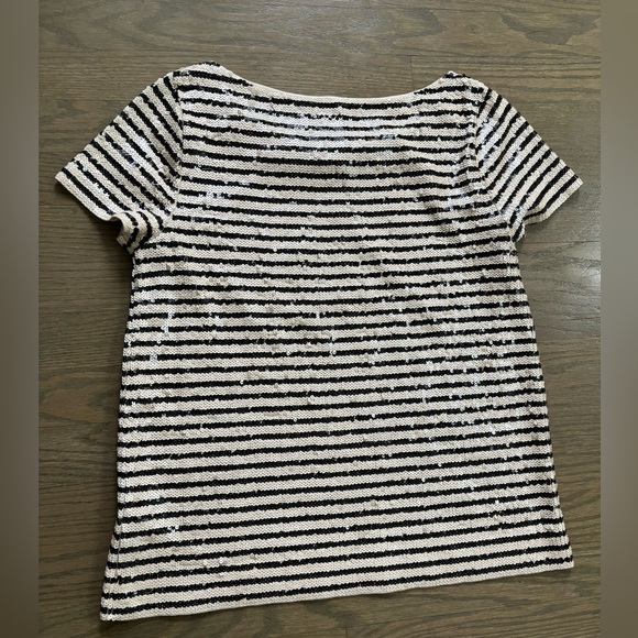 J Crew Black and White Sequin Short Sleeve T shirt Top women’s size small - Picture 4 of 5